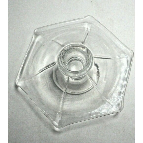 Clear Glass Taper Candlestick Candle Holder Hexagon Vintage Flared Base Wedding - Picture 3 of 5
